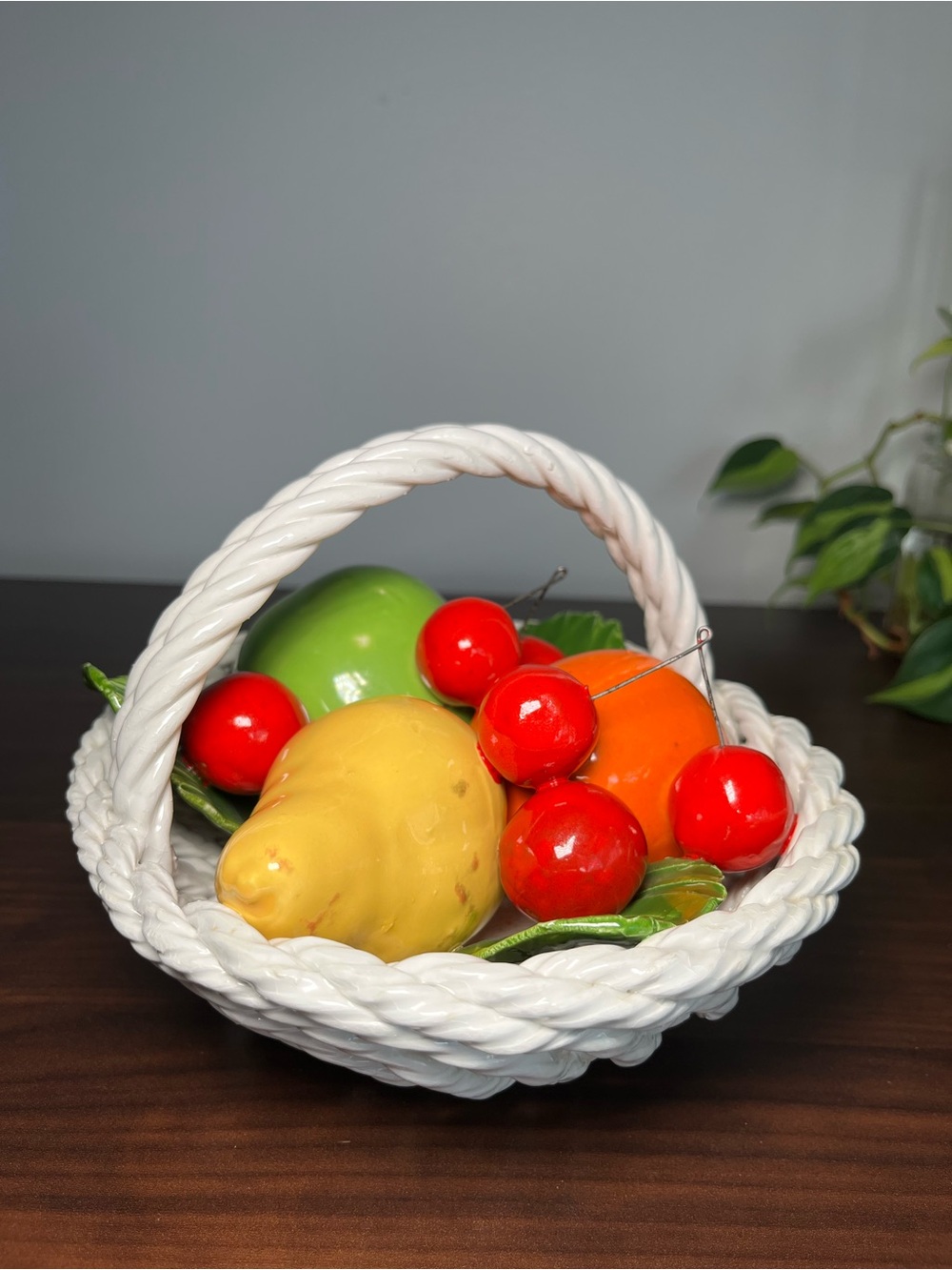 Vtg Italian Style Ceramic Fruit Basket Capodimonte Style Fruit Bowl Cottagecore